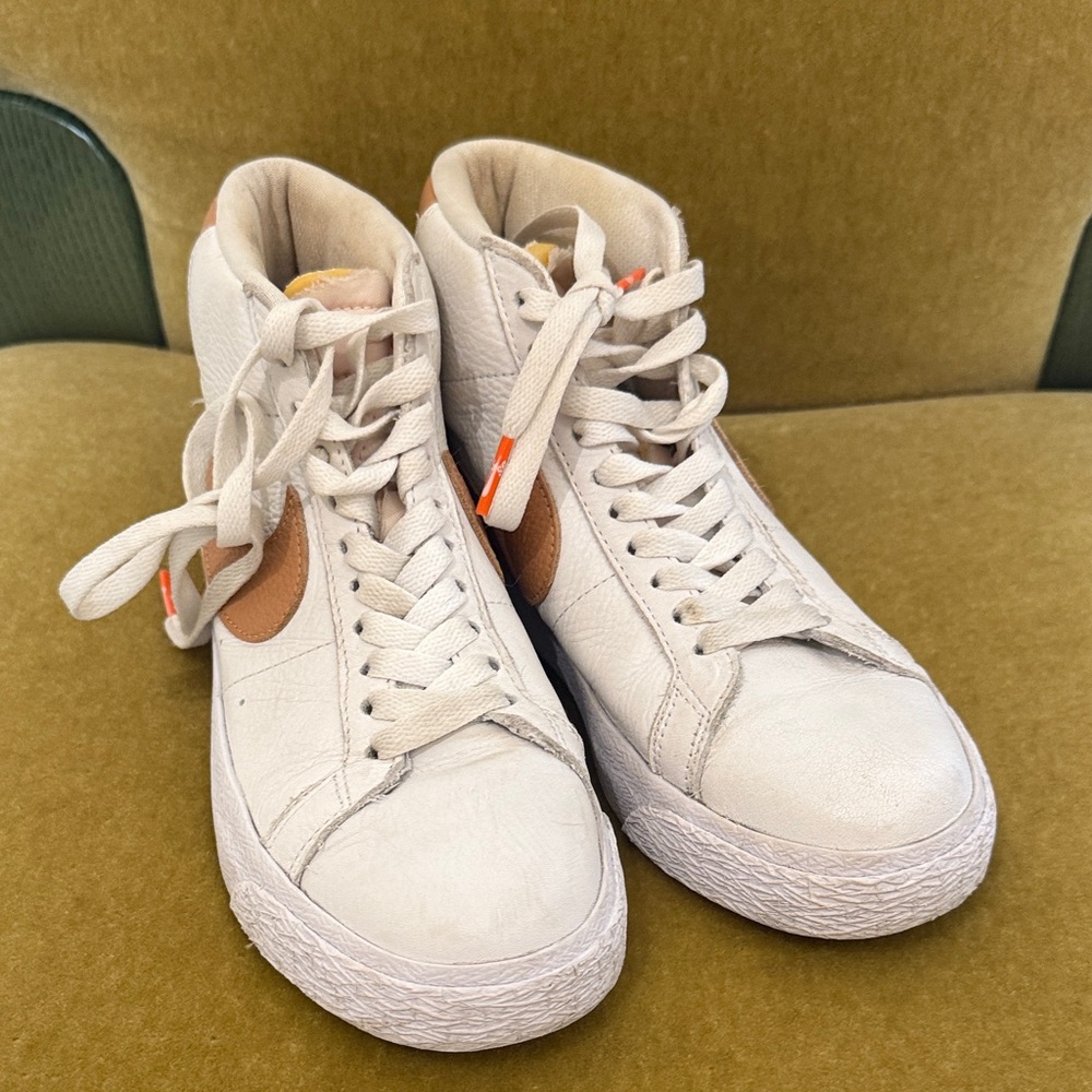 Nike White and Tan High-Top Sneakers